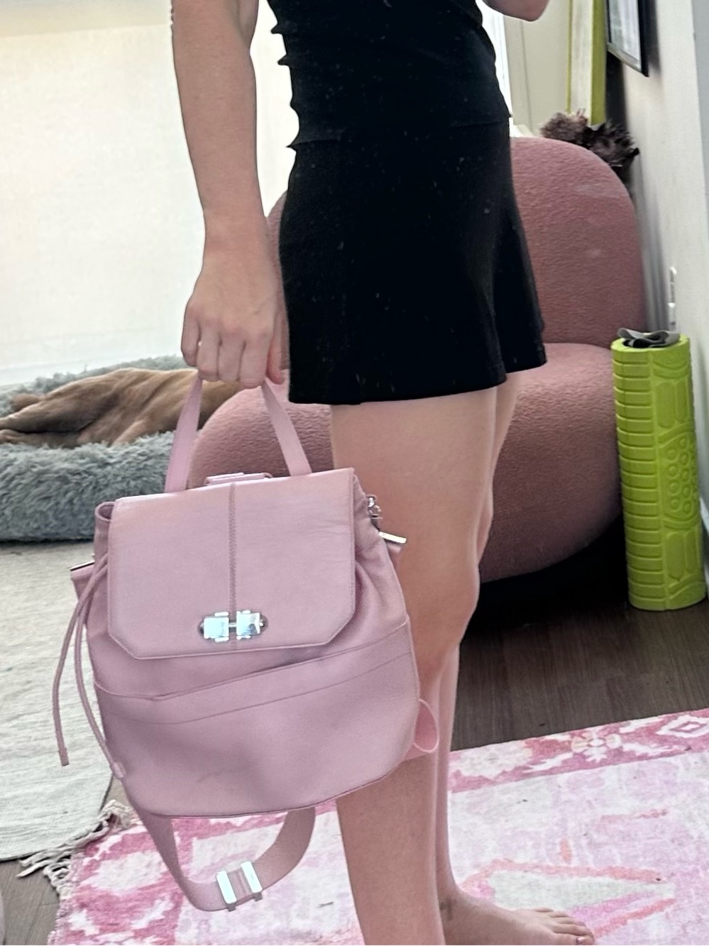 Carven Light Pink Leather Backpack Tote